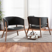 Baxton Studio RDC794S-AC-Dark GreyWalnut-CC Baxton Studio Baron Mid-Century Modern Dark Grey Fabric Upholstered and Walnut Brown Finished Wood 2-Piece Living Room Accent Chair Set